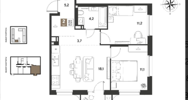 2-к. квартира, 55,3 м²