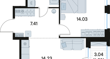 1-к. квартира, 41 м²