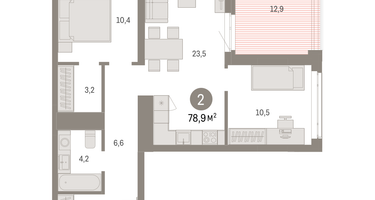2-к. квартира, 78&nbsp;м²
