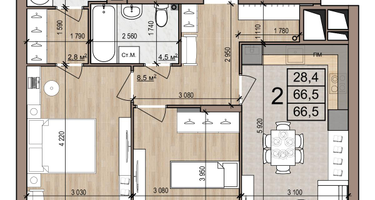 2-к. квартира, 66&nbsp;м²