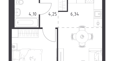 Студия, 38&nbsp;м²