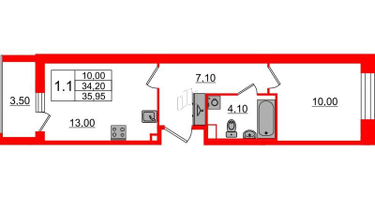 1-к. квартира, 34 м²