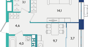 1-к. квартира, 39&nbsp;м²