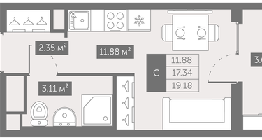 Студия, 19&nbsp;м²