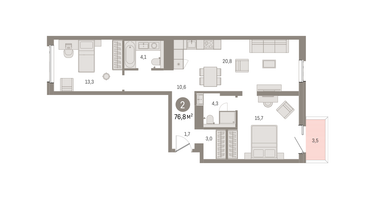 2-к. квартира, 76 м²