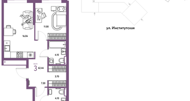 Студия, 62&nbsp;м²
