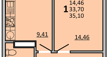 1-к. квартира, 35&nbsp;м²