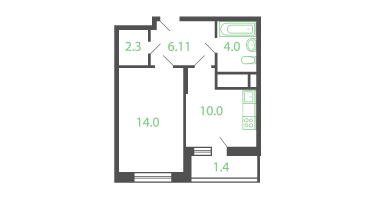 1-к. квартира, 37&nbsp;м²