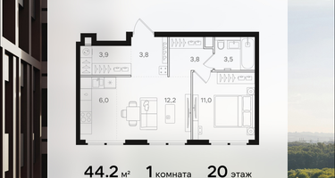 1-к. квартира, 44&nbsp;м²