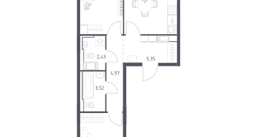 2-к. квартира, 55&nbsp;м²