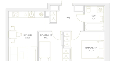 3-к. квартира, 46&nbsp;м²
