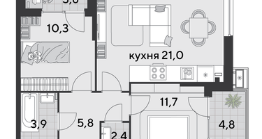 2-к. квартира, 65&nbsp;м²