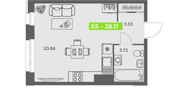 Студия, 28&nbsp;м²