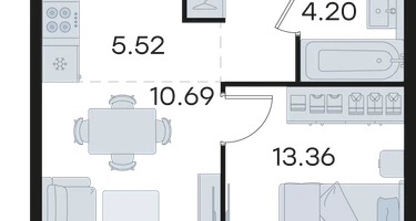 1-к. квартира, 39&nbsp;м²