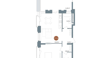 2-к. квартира, 77 м²