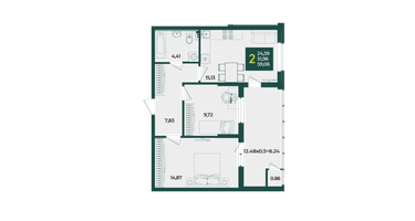 2-к. квартира, 59 м²