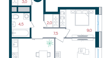 2-к. квартира, 51 м²