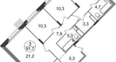 3-к. квартира, 91 м²