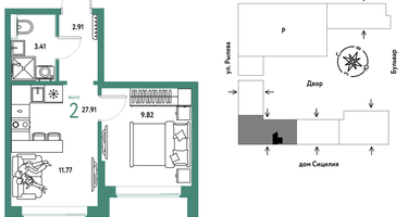2-к. квартира, 27&nbsp;м²
