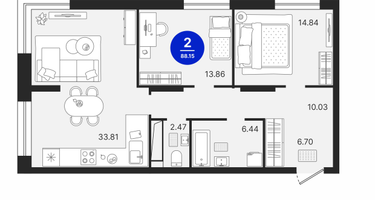 2-к. квартира, 88&nbsp;м²