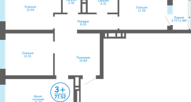 3-к. квартира, 75 м²