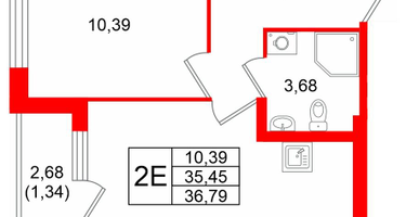 1-к. квартира, 36&nbsp;м²