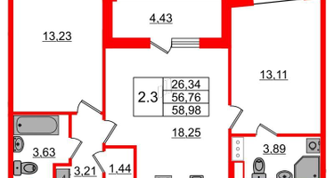 2-к. квартира, 56 м²