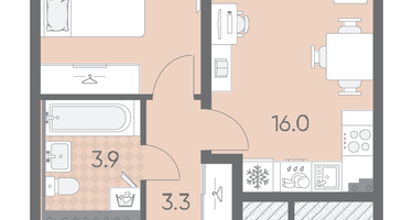 1-к. квартира, 33&nbsp;м²
