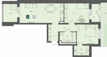 2-к. квартира, 99&nbsp;м²