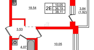 1-к. квартира, 38&nbsp;м²