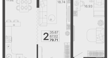 2-к. квартира, 79&nbsp;м²