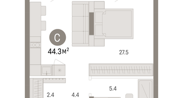 Студия, 44&nbsp;м²