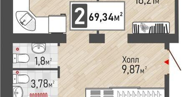 2-к. квартира, 67&nbsp;м²