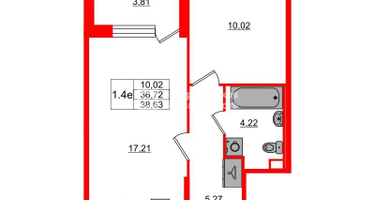 1-к. квартира, 36&nbsp;м²