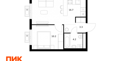 1-к. квартира, 34&nbsp;м²