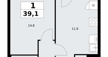1-к. квартира, 39&nbsp;м²