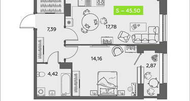 Студия, 45&nbsp;м²