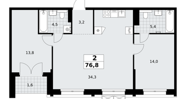 2-к. квартира, 76&nbsp;м²