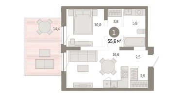 1-к. квартира, 55&nbsp;м²