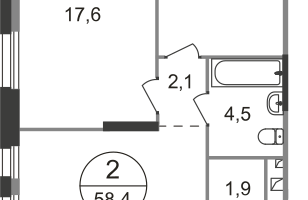 2-к. квартира, 58&nbsp;м²