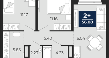 2-к. квартира, 56&nbsp;м²