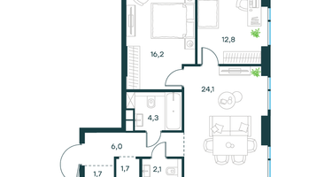 2-к. квартира, 68 м²