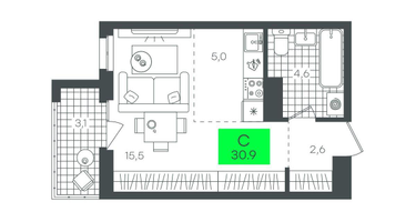 Студия, 30&nbsp;м²