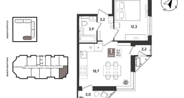 1-к. квартира, 42&nbsp;м²