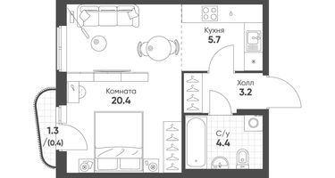 Студия, 34&nbsp;м²