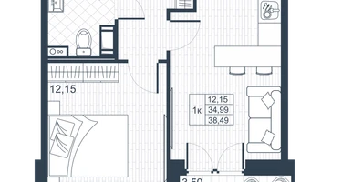1-к. квартира, 36&nbsp;м²