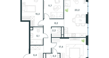 3-к. квартира, 91&nbsp;м²