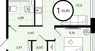 1-к. квартира, 36 м²