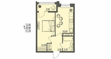 1-к. квартира, 31&nbsp;м²