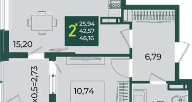 2-к. квартира, 46&nbsp;м²